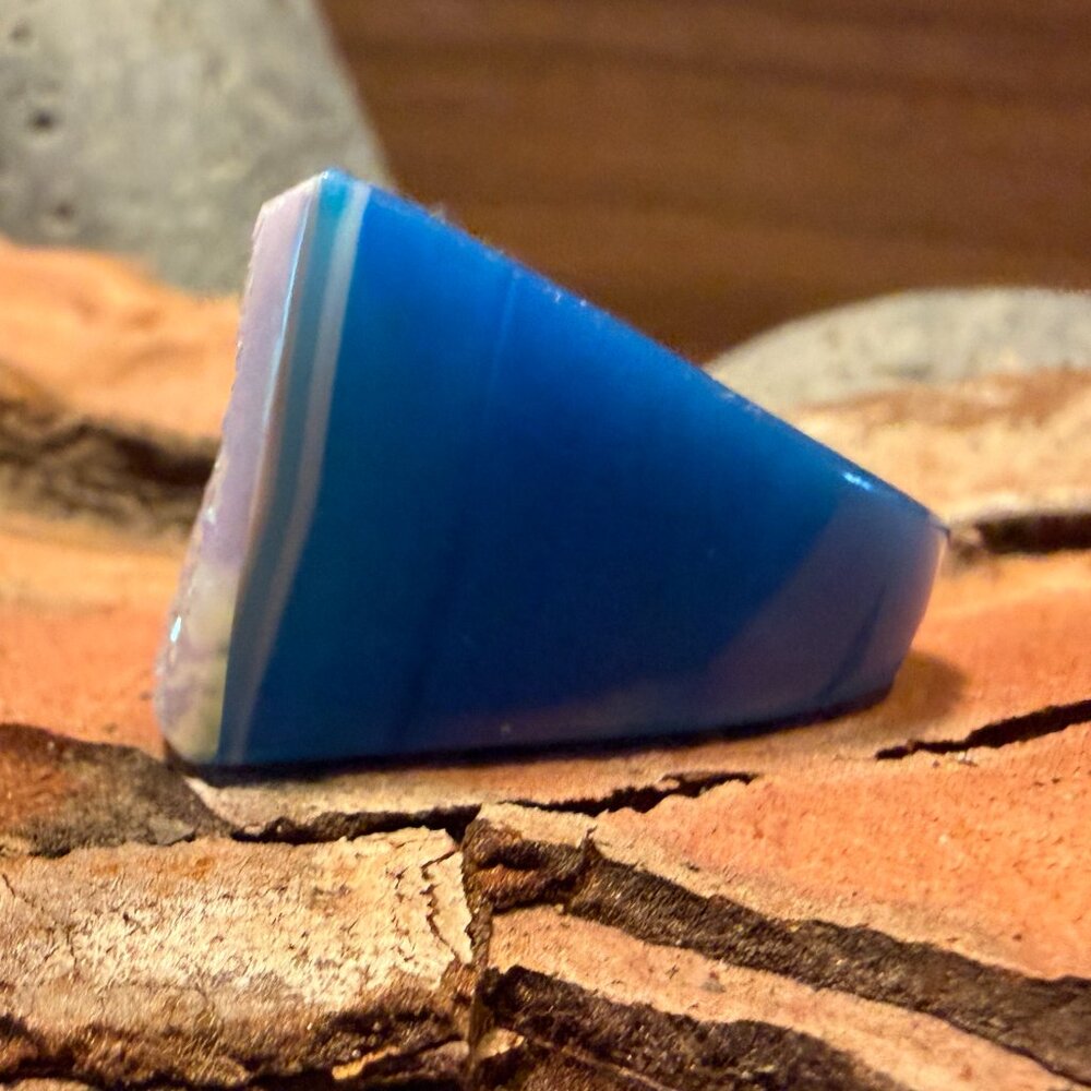 Dara Ettinger Anthropologie Blue Geode Druzy Stone Agate Ring Size 8